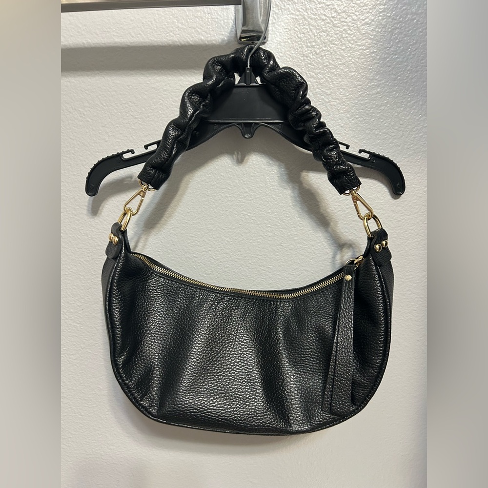 Black crescent leather shoulder bag